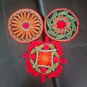 Set of 3 Colorful Woven Raffia Trivets